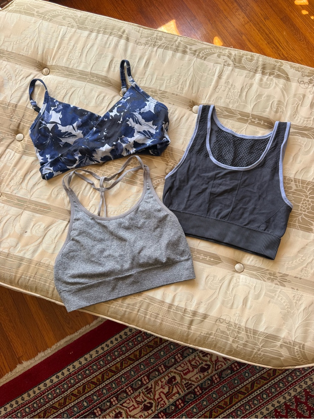 3 Fabletics Sports Bras - Gray, Navy Floral, Charcoal